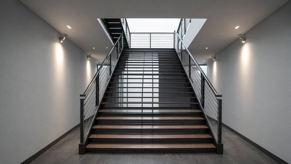 Escalier droit métallique moderne pour intérieur et extérieur